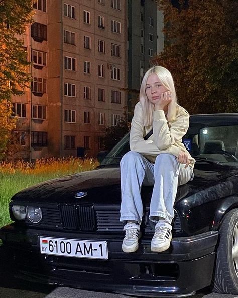 Chillin 🔥  @kuyon_ka #iconiccars #cars #car Russian Vibe, Car Pose, Russian Cars, Bmw Girl, Iconic Cars, Car Poses, Cars Girls, Bmw E34, Album Art Design