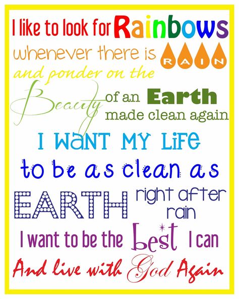 Larcie Bird: I Like to Look for Rainbows {LDS Baptism} I Like To Look For Rainbows Printable, Baptism Talk, The Middle Child, After Earth, Primary Chorister, Getting Baptized, Primary Songs, Lds Baptism, Primary Singing Time