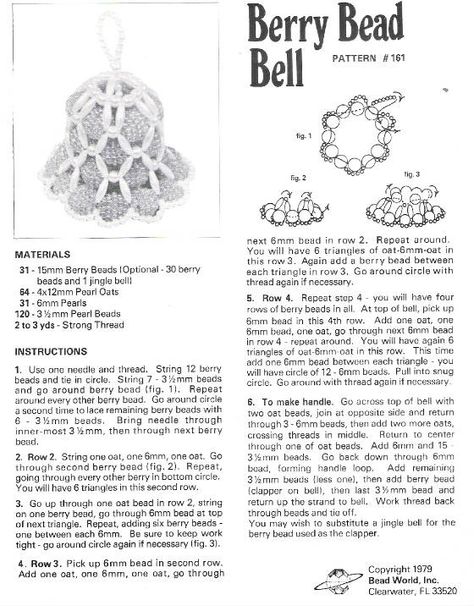 Beaded Bell Ornaments. I looked FOREVER for these instructions the last few years, so excited to find this!! Beaded Bell, Xmas Beads, Christmas Tree Ornament Crafts, Beaded Christmas Decorations, Beaded Ornament Covers, Beaded Angels, Navidad Diy, Beaded Christmas Ornaments, Christmas Bead