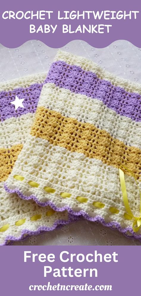 Crochet lightweight baby blanket free pattern from crochet 'n' create. Free easy-to-follow pattern. Afghan Blanket Crochet Patterns, Free Crochet Patterns Baby Blanket, Crochet Baby Afghan Free Patterns, Crochet Newborn Blanket, Crochet Crib Blanket, Easy Crochet Baby Blanket Free Pattern, Crochet Objects, Easy Baby Blanket Crochet, Baby Blanket Free Crochet Pattern