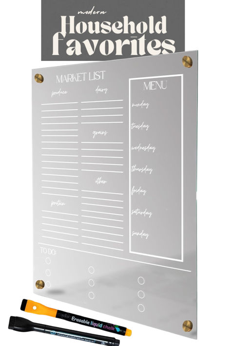 Organize effortlessly with our stylish 12"x9" acrylic fridge board! Streamline meal planning, grocery shopping, and tasks. Encourages family engagement, reducing waste and enhancing kitchen decor. #AcrylicBoard #MealPlanning #ad #sponsored Note: I may earn a small commission if you make a purchase through the link provided Dinner Menu Board, Fridge Board, Weekly Menu Boards, Meal Planning Board, Planning Board, Menu Planner, Kitchen Board, Reducing Waste, Family Engagement