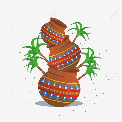 Pongal Pot Drawing, Pongal Illustration, Pongal Images, Pongal Pot, Pot Illustration, Lipan Art, Magpie Art, Wedding Gate, Wedding Png