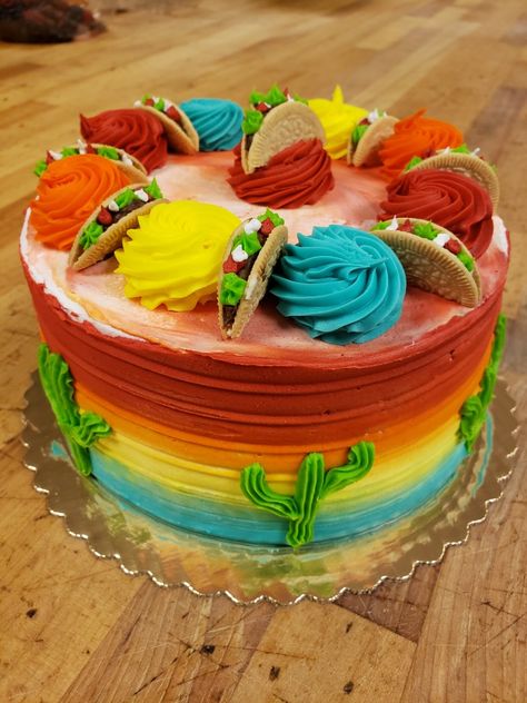 Taco Shaped Cake, Taco Tuesday Cake Ideas, Taco Bout 30 Cake, Taco Cakes Ideas, Taco About Three Birthday, Final Fiesta Cake Ideas, Taco Bout 2 Cake, Cake Decorating Two Tier, Taco Cakes Birthday