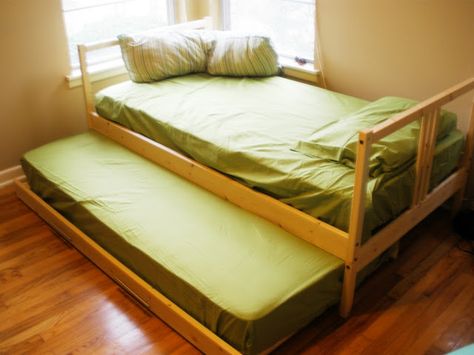 Stitches and SNPs: IKEA Hack: Fjellse Trundle Bed - under $100 Ikea Trundle, Ikea Trundle Bed, Stolmen Ikea, Ikea Twin Bed, Ikea Bedding, Twin Storage Bed, Trundle Bed Frame, Small Guest Room, Murphy Bed Ikea