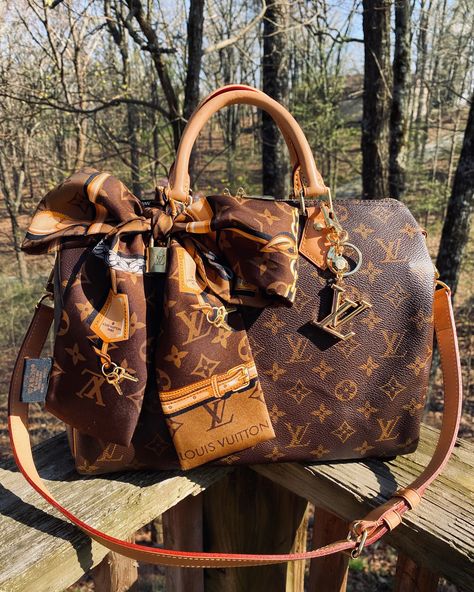 Gucci Bag With Scarf, Lv Bandeau, Louis Vuitton Bandeau, Louise Vuitton, Speedy Bandouliere 30, Sac Louis Vuitton, Lv Speedy, Fake Designer Bags, Speedy Bandouliere