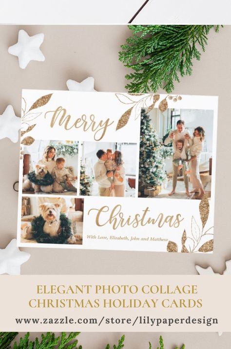 Funny Family Christmas Cards Photo Ideas, Funny Family Christmas Cards, 4 Photo Collage, Collage Christmas, Ideas Regalo, Family Christmas Card Photos, Botanical Leaves, Holiday Postcard, Merry Christmas Greetings