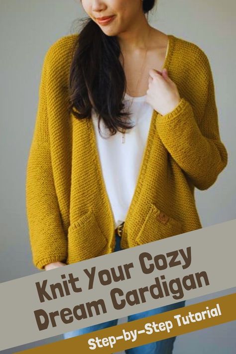 Easy Knit Cardigan Pattern Free, Oversize Cardigan Knitting Pattern, Garter Stitch Cardigan, Cardigan Tutorial, Learn To Knit, Knit Cardigan Pattern, Oversized Knit Cardigan, Knitting Patterns Free Cardigans, Learn How To Knit