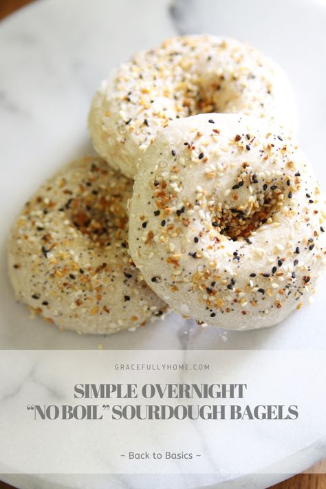 Recipe Box: Simple Overnight “No Boil” Sourdough Bagels - Gracefully Home No Boil Bagel Recipe, Boiled Bagel Recipe, Grocery Store Shelf, Sourdough Bagel, Sourdough Bagels, Yeast Packet, Best Bagels, Christian Homemaking, Food Bread