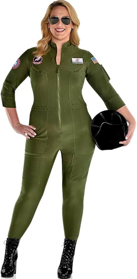 Amscan TTop Gun Maverick Flight Women Costume - Plus XXL 18-20, 1 Pc Women's Flight Suits, Halloween Costume Suit, Plus Size Costume, Suit Costume, Costume For Women, Flight Suit, Adult Halloween Costumes, Plus Size Jumpsuit, Plus Size Top