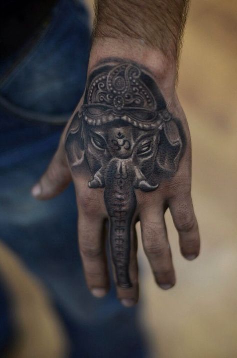 Elephant Tattoo On Hand, Buddhist Symbol Tattoos, Hindu Tattoos, Mangas Tattoo, Skull Hand Tattoo, Ganesha Tattoo, Forarm Tattoos, Egyptian Tattoo, Geniale Tattoos