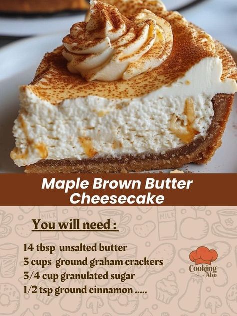 My Healthy Dish | Maple Brown Butter Cheesecake 😋🍰 | Facebook Maple Brown Butter Cheesecake, Brown Butter Cheesecake, My Healthy Dish, Peanut Butter Cream Pie, Maple Brown, Healthy Dishes, Sweet Nothings, Cream Pie, Brown Butter