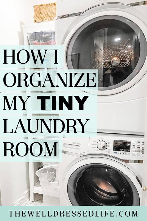 How I Organize My TINY Laundry Room Dirty Laundry Storage, Compact Laundry Room, Tiny Laundry Room, Small Laundry Closet, Stackable Laundry, Laundry Cupboard, Tiny Laundry, Small Utility Room, Stacked Laundry Room