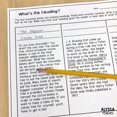 Teaching Headings and Subheadings - Alyssa Teaches Subheading Ideas, Teaching Nonfiction Text Features, Writing Informational Text, Teaching Nonfiction, Timetable Ideas, Ideas Notes, Study Timetable, Header Ideas, Nonfiction Text Features