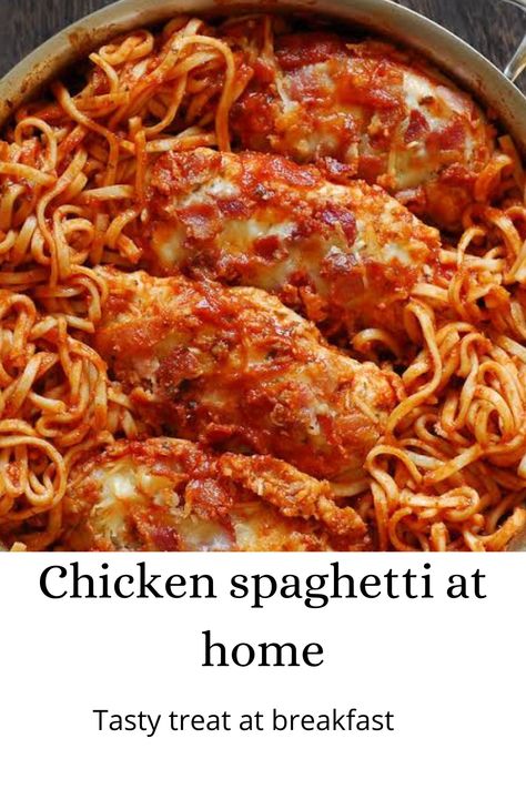 Chicken spaghetti Chicken For Spaghetti, Spaghetti Chicken Bake, Chicken With Spaghetti Sauce Recipes, Chicken In Spaghetti Sauce, Spaghetti With Chicken Breast, Oven Baked Chicken Spaghetti, Baked Chicken Spaghetti Recipe Red Sauce, Easy Chicken And Spaghetti Recipes, Chicken Spaghetti With Red Sauce