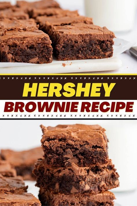 This Hersey brownie recipe is the best of the best! Learn how to make the most irresistible brownies, plus, get tips and tricks to make them come out perfect. Hersey Brownie Recipe, Hershey Brownie Recipe, Hershey Brownies, Cocoa Recipes, Delicious Brownies, Brownie Recipe, Cake Mix Recipes, Fudgy Brownies, Chocolate Cake Recipe