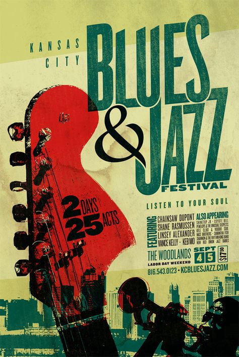 Blues & Jazz Festival by Jeremy Kramer, via Behance Blues Music Poster, Poster Backgrounds, Concert Flyer, Jazz Poster, Music Festival Poster, Jazz Art, Blues Festival, Music Poster Design, Hiasan Bilik