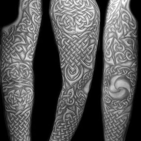 Shaded Celtic Sleeve Tattoo Ideas For Males Celtic Sleeve Tattoos, Celtic Tattoos For Men, Celtic Tattoo Designs, Filler Tattoo, Viking Tattoo Sleeve, Celtic Knot Tattoo, Sleeve Tattoo Ideas, Irish Tattoos, Tattoos Mandala