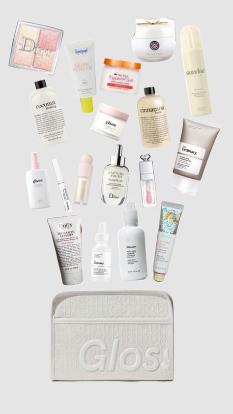 White self care bag! #white #selfcare #whiteselfcare #beauty #theordinary #glossier White Glossier Makeup Bag, Glossier White Makeup Bag, Glossier Makeup Bag White, Glossier Beauty Bag, Glossier Beauty, Glossier Bag, Coconut Frosting, Glossy Makeup, Makeup And Skincare