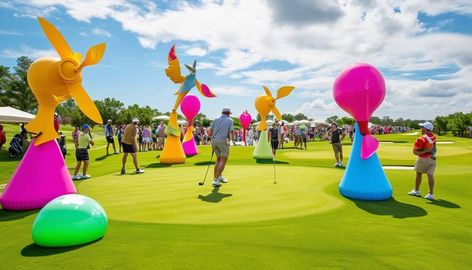 Golf Scramble Fun Hole Ideas: Wacky Challenges on the Green - Much like Alice venturing into Wonderland, you can transform your next golf scramble into an adventure filled with whimsical challenges on the green. Imagine taking on the Nine Iron Challenge, where every shot must be executed with just one club, or navigating around a Toilet Seat Obstacle that’s humorously placed near the hole. These inventive twists not only test your skills but also add a layer of fun and camaraderie to the game. Curious about how skipping shots can change the dynamics on par three holes? Let’s explore some wacky ideas that can make your round unforgettable.
Main Points

Incorporate Blindfolded Putting for laughter and enhanced teamwork.
Use papier-mâché clown heads as obstacles to test precision Crazy Golf Ideas, Golf Scramble Ideas, Golf Chipping Game Diy, Golf Scramble Games, Golf Scramble Fundraiser, Golf Hole Sponsor Game Ideas, Goofy Golf, Silent Auction Basket, Scramble Game