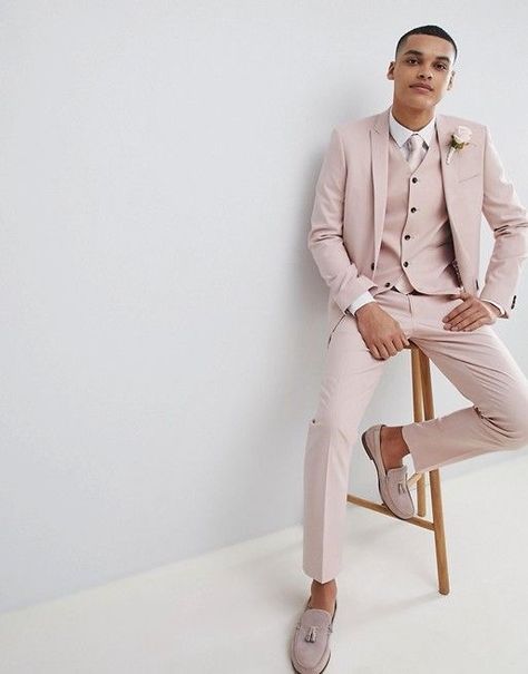 I have 4 bridesmaids/men. 3 are male & 1 female. They’ll all wear this colour. Beige And Pink Suit Men, Light Pink Suit Men, Light Pink Suit, Pink Suit Men, Match Tattoo, Mens Fashion Wedding Guest, Suit For Men Wedding, Vintage Suit Men, Mens Fashion Suits Casual