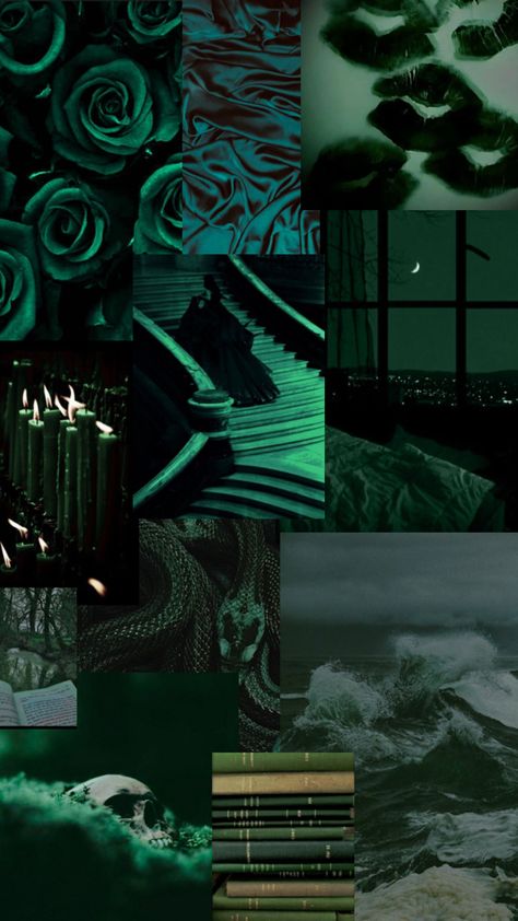 Dark rich green aesthetic fantasy villan wallpaper collage Rich Green Aesthetic, Dark Emerald Green Aesthetic, Dark Green Collage, Deep Green Aesthetic, Slytherin Stuff, Dark Green Wallpaper, Slytherin Boys, Clear Winter, Midnight Green