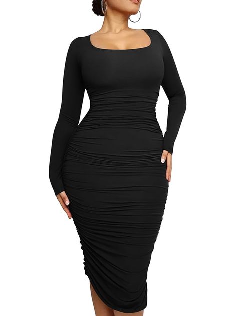 Plus Size Party Dresses For Wedding, Wedding Barbie, Plus Size Christmas Dresses, Basic Midi Dress, Cocktail Christmas, Plus Size Midi Dress, Maternity Casual, Home Dress Women, Long Sleeve Black Dress