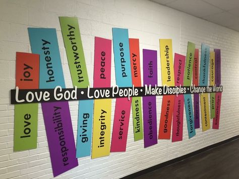 Sunday School Wall Murals, Wall Boarder Ideas Diy, Kids Church Classroom Decor Room Ideas, Religion Classroom Decor, Childrens Ministry Decor Kids Church Wall Art, Children Church Decor Ideas, Children’s Church Room Ideas, Kids Church Bulletin Boards, Church Board Ideas