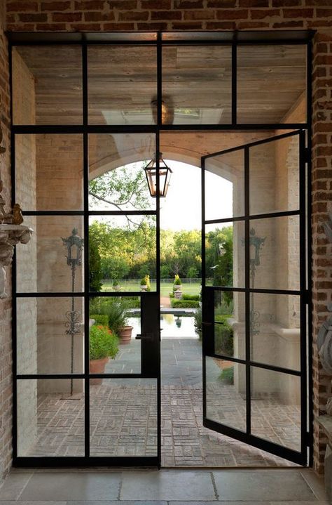 French Doors With Transom, Pintu Interior, Steel French Doors, Steel Doors And Windows, Industrial Door, Doors Ideas, Swedish Decor, French Doors Exterior, Double French Doors