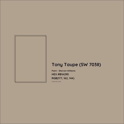 Sherwin Williams Tony Taupe (SW 7038) Paint color codes, similar paints and colors Sw Tony Taupe, Tony Taupe Sherwin Williams, Sherwin Williams Tony Taupe, Tony Taupe, Zyla Colors, Analogous Color Scheme, Paint Color Codes, Rgb Color Codes, Hexadecimal Color