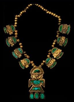 Gold necklace, Peru, ca 700-1100 A.D. Ancient Peruvian Jewelry, Precolumbian Jewelry, Inca Jewelry, Ancient Jewels, Ancient Jewellery, Historical Jewellery, Medieval Jewelry, Ancient Jewelry, Old Jewelry