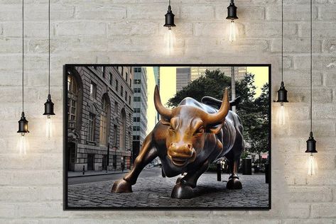 Charging Bull Wall Street Bull Charging Bull print charging image 0 Bull Charging, Wall Street Bull, Bull Statue, Bull Sculpture, Charging Bull, Wall Street Art, Bull Art, Modern Pictures, Bedroom Canvas