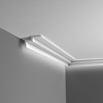 LED downlighting coving Modern Coving, Crown Molding Modern, Ceiling Coving, Cornice Design, Hidden Lighting, Choosing Paint Colours, Interior Finishes, Cove Lighting, Ceiling Light Design