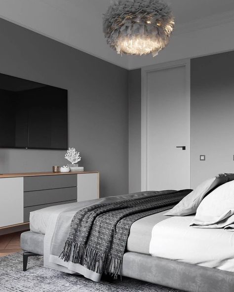 Room Color Ideas Bedroom Men, Light Gray Paint Colors, Gray And White Bedroom, Light Grey Bedroom, Light Gray Bedroom, Grey Bedroom Design, Grey Wall Color, Small Bedroom Interior, Bedroom Color Combination