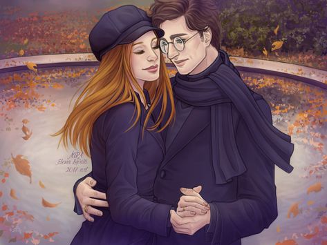 Lilian e Thiago Lilly And James Potter, Lily Harry Potter, James And Lily Potter, Lily And James, James And Lily, Lily Evans Potter, Harry Potter Art Drawings, Harry And Ginny, Harry Potter Illustrations