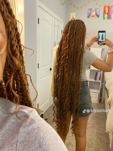 Light Brown Twists Black Women, Light Ginger Braids, Honey Brown Twists, Brown Boho Twists, Honey Blonde Island Twist, Honey Blonde Twists, Brown Island Twist, Honey Blonde Passion Twist, Honey Brown Braids