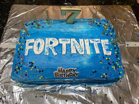 Fortnite Sheet Cake, Simple Fortnite Cake, Fortnite Cake, Homemade Birthday Cakes, Diy Cake, Sheet Cake, 7th Birthday, 8th Birthday, Kids Cake