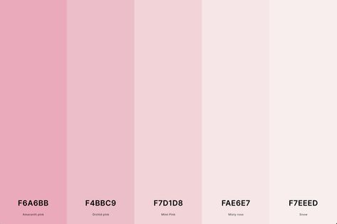 Light Pink Shades Color Palettes, Baby Pink Palette, Light Pink Colour Palette, Baby Pink Color Palette, Shades Of Pink Names, Light Pink Palette, Light Pink Color Palette, Pink Color Combinations, Pink Color Palettes