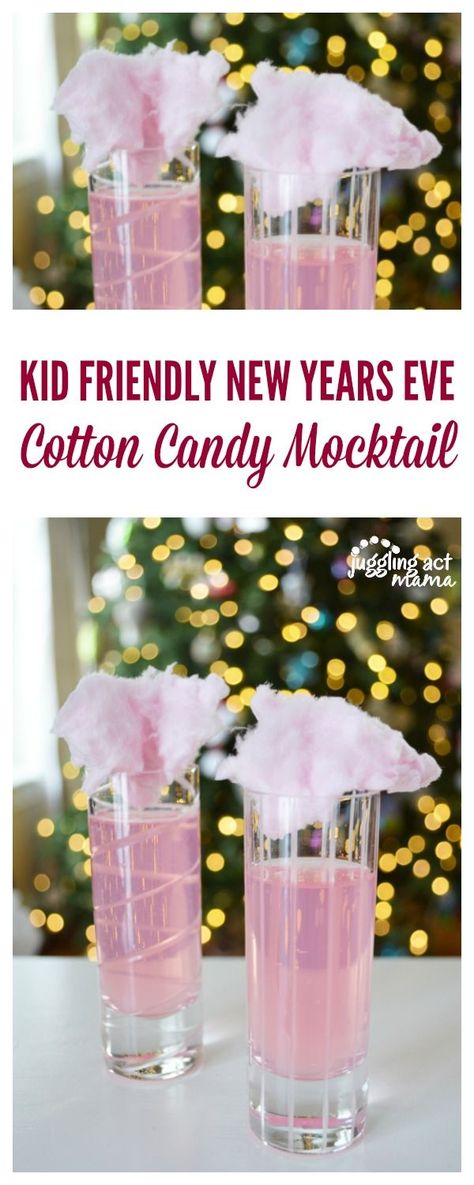 Kid Friendly New Years Eve Sparkling Cotton Candy Mocktails Mocktail With Cotton Candy, Nye With Kids Food, New Years Traditions With Kids, New Year’s Eve Dinner Ideas For Kids, New Years Eve With Teens, Toddler New Years Eve Party Ideas, Cotton Candy Mocktail, Kid Friendly New Years Eve, Dessert Nouvel An