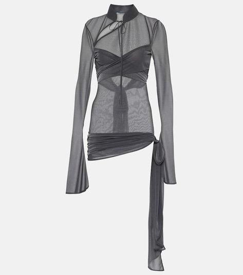 Material: 100% polyester. Care instructions: dry clean. Made in China. Designer color name: Grey. Closure: self-ties. Silk Tunic Top, Archive Fashion, Latest Tops, Draped Top, Silk Tunic, Color Name, Jersey Top, Made In China, Black Tank Tops