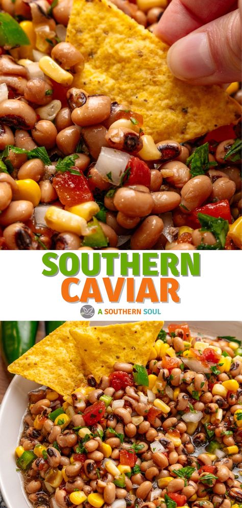 Southern Caviar - Black Eyed Pea Appetizer Cowboy Caviar With Black Eyed Peas, Black Eyed Peas Dip Recipe, Southern Caviar Recipe, Canned Black Eyed Peas Recipe, Southern Caviar, Blackeye Peas, Tomato Appetizers, Black Eyed Pea Salad, Heavy Appetizers