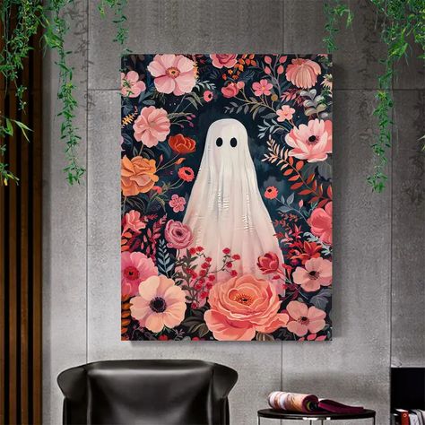 Floral Ghost Painting, Acrylic Projects, Girly Ghost, Imprimibles Halloween, Floral Halloween, Ghost Painting, Academia Art, Beetlejuice Halloween, Academia Decor