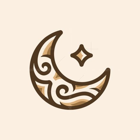 an elegant luxury crescent moon and star logo in line style. This logo shaped with a unique delicate line pattern inside of the moon element Crescent Logo Design, Logo Shape Ideas, Star Logo Ideas, Moon Logo Ideas, Crescent Moon Logo, Lunar Base, Logo With Name, Moon Element, Elements Logo