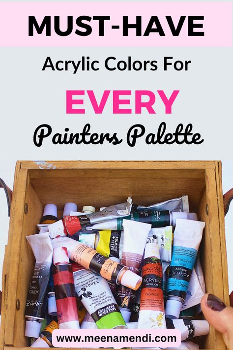 Are you wondering what acrylic colours should I start with? or what acrylic paint colors should i buy? Discover the top basic acrylic paint colours for your painters palette.Read more to find out acrylic paint essentials! Painting Essentials For Beginners, Travel Acrylic Painting Kit, Paint Essentials, Acrylic Painting Supplies, Acrylic Paint Colors, Painting Beginners, Acrylic Portrait Painting, Acrylic Portrait, Beginners Painting