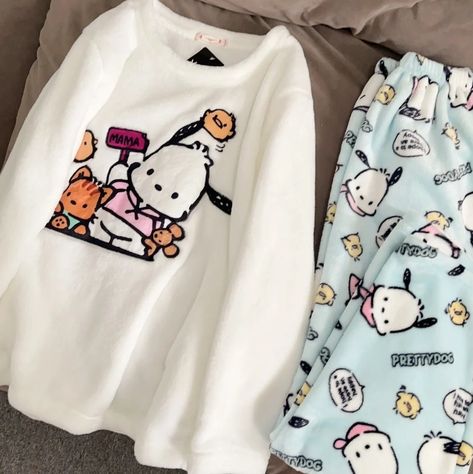 Pochacco Outfit, Pochacco Pajamas, Cute Pjs Aesthetic, Pijama Aesthetic, Cute Pijamas, Cute Pyjamas, Sanrio Style, Sanrio Clothes, Pajamas Cute