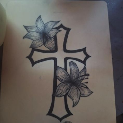 classic cross tat ive been doing 🌟 ☆ #crosstattoo #tattooink #tattooindy #flowertattoo Cross Leg Tattoo For Women, Angles Tattoos For Women, Cross With Butterflies Tattoo, Cross Side Tattoo, Cross On Shoulder Tattoo, Cross Back Tattoo Women, Tattoo Cross With Flowers, Thigh Cross Tattoo, Cross With Butterfly Tattoo