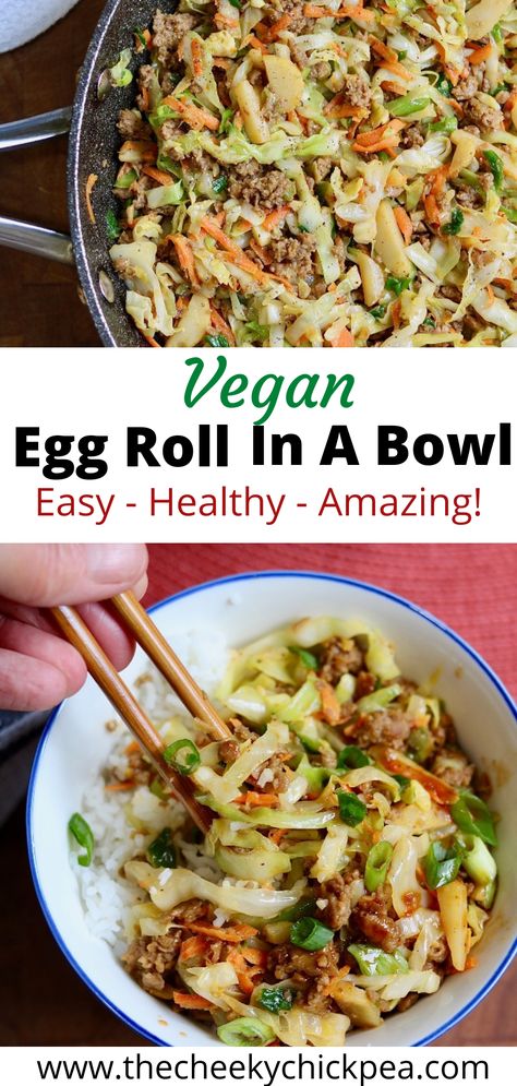 Vegan Eggroll In A Bowl Recipe, Vegan Carb Free Recipes, Vegan Recipes No Carb, Carb Free Vegan Recipes, 20 Minute Plant Based Meals, Egg Roll In A Bowl Vegan, Easy Vegan Keto Recipes, Vegetarian Recipes Cabbage, Vegetarian Recipes With Cabbage