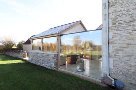 Glass Box Extension, Glass Walkway, Cottage Extension, Green Barn, Glass Extension, Traditional Cottage, Glass Structure, House Extension Design, Glass Walls