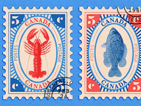 Vintage Stamp Design, Vintage Risograph, Stamps Design, Visuell Identitet, Oh Canada, Postage Stamp Design, Weekly Inspiration, Postal Vintage, Postage Stamp Art