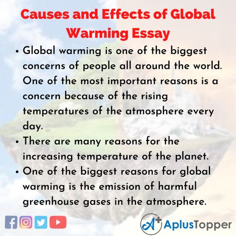 Causes and Effects of Global Warming Essay | Essay on Causes and Effects of Global Warming for Students and Children - A Plus Topper Cause And Effect Paragraph, Cause And Effect Essay, Essay Writing Examples, College Essay Examples, Rhetorical Analysis, Short Essay, Essay Prompts, Best Essay Writing Service, Essay Writing Tips