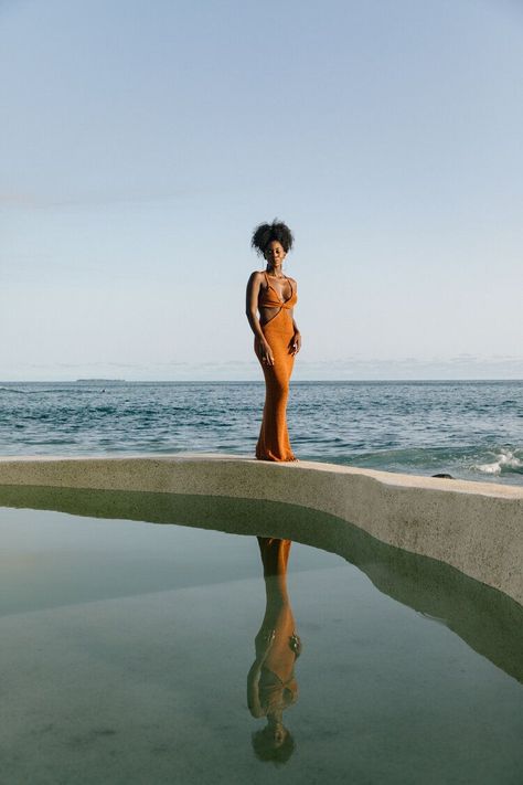 Beach Fashion Aesthetic, Black Women Beach Photoshoot, Caribbean Photoshoot, Ocean Photoshoot Black Woman, Island Photoshoot, Senegal Beach, African Beach, Senegal Travel, Vacation Poses